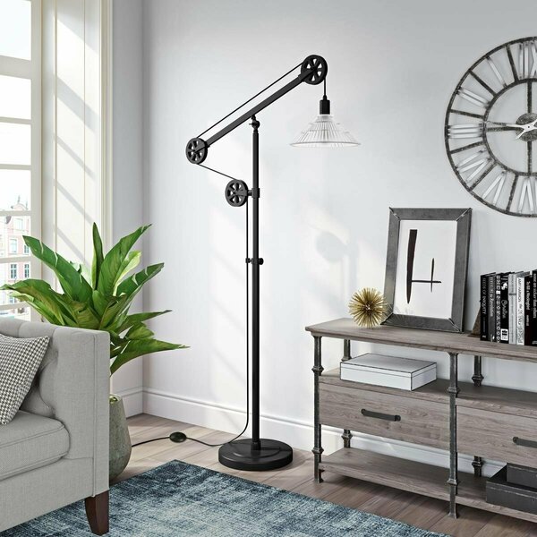 Henn & Hart Descartes Blackened Bronze Floor Lamp with Ribbed Glass Shade & Pulley System FL0157